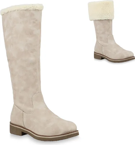 Mytrendshoe Damen Winterstiefel mit Kunstpelz, Creme, Größe 40 - Wanderschuhe für Damen, warm gefüttert mit Kunstfell, ideal für kalte Wintertage und komfortable Abenteuer im Freien.