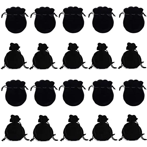 XCSJ 20Pcs Samtbeutel Klein Schmuckbeutel Samtbeutel Mit Kordelzug Geschenkbeutel Jewelry Bag Diy Süßigkeiten Geschenk Bags Für Schmuck Geschenk Party Hochzeit Gefälligkeiten,9 * 7cm (Schwarz)