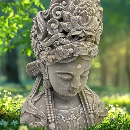 K&L Wall Art Buddha Figur - Meditierende Buddhastatue in Steinoptik - Statuen: 44 cm große Buddhafigur aus Kunstsandstein mit beruhigenden Gesichtszügen, ideal für Wohnzimmer und Büro, schafft Harmonie und Gelassenheit.