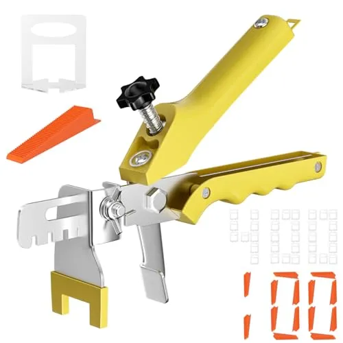 Maxentico Fliesen Nivelliersystem 2mm, 100 Fliesenkeile, 400 Zuglaschen, 1 Fliesenverlegehilfe, Fugenbreite Verlegehilfe, Verlegesystem Fliesenverlegung, für Wänden und Böden Installation von Keramik