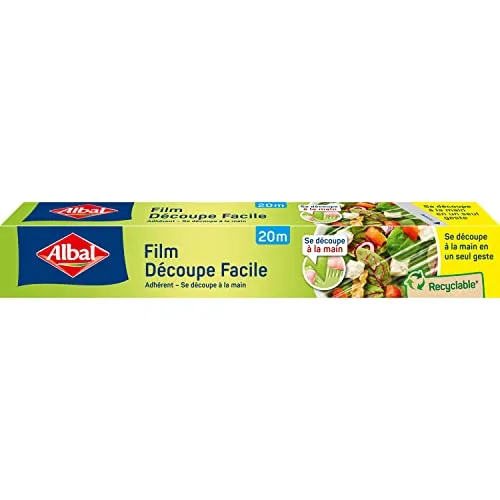 Albal Film Einfaches Schneiden, Papier für Küche, sehr robust, sehr haftend, handgeschnitten, leicht zu reinigen, hygienisch, transparent, 20 m