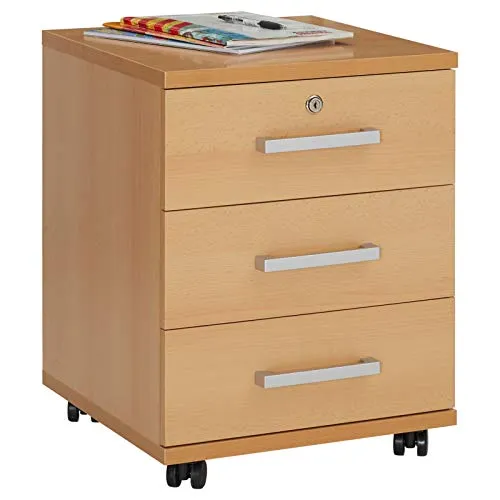 CARO-Möbel Rollcontainer VANCOUVER - abschließbarer Büroschrank - Rollcontainer mit 3 Schubladen, ideal für Bürobedarf. Die oberste Schublade ist abschließbar, und die verstärkten Rollen sorgen für einfache Mobilität.