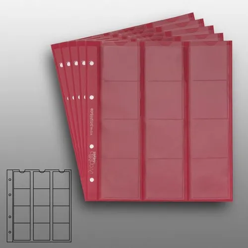 numismatische Prophila Münzhüllen rot, je 12 Fächer bis 44 mm Ø, z.B. für 10 D 5