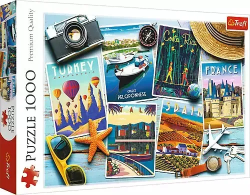 Trefl 10714 Puzzle 1000 Teile - Collage mit Urlaubspostkarten von Europa, umweltfreundliche Materialien und ideales Geschenk für Puzzle-Liebhaber