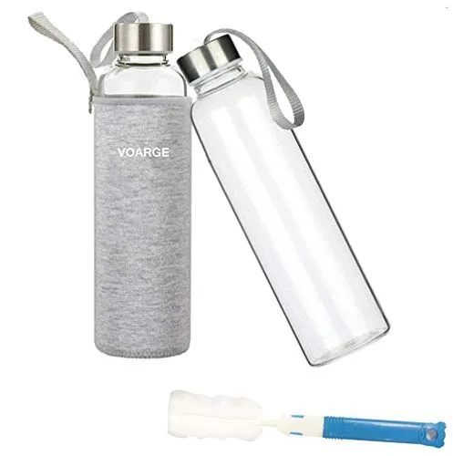 Voarge Glasflasche- BPA-frei Glasflasche - Trinkflasche Classic mit Nylon Tasche - für Unterwegs Sport Flasche Glas Flasche Water Bottle Wasserflasche Trinkflasche aus Glas (Grau, 550ML)