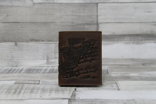 Landleder Geldbörse Herrenbörse Kombibörse braun – rustikales Leder mit Prägung & R