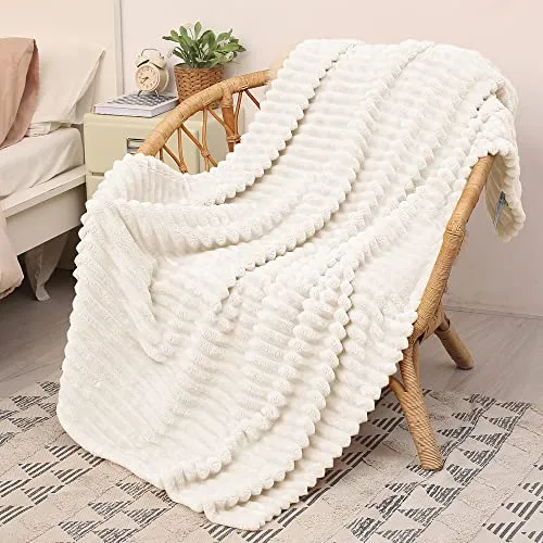 Catalonia Classy Korallen Fleece Überwurfdecke für Couch, Leichte, Weiche, Gemütliche All Seasons Lounging Decke, Wohnzimmer Decke, Studentenwohnheim-Decke, 150 x 130 cm, Creme