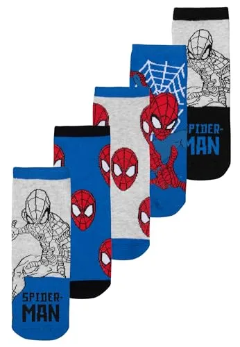 United Labels Marvel Spiderman Socken für Jungen Sneaker Kindersocken Kinder Söckchen Blau/Grau (5er Pack) (DE/NL/SE/PL, Numerisch, 31, 34, Regular, Blau/Grau)