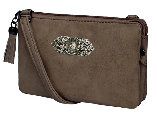 Moschen-Bayern Trachtentasche - Stilvolle Dirndltasche für Damen - Kleine, entzückende Trachtentasche mit Metall-Brosche. Vielseitig tragbar dank verstellbarem Trageriemen. Perfekt für festliche Anlässe. Maße: 19x12x7 cm, mit praktischem Reißverschluss.