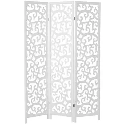 Homestyle4u Paravent Raumteiler 3-teilig Weiß - Paravent & Raumteiler aus Kiefernholz mit elegantem orientalischen Design. Ideal für Sichtschutz und Raumgliederung in Wohnzimmer oder Schlafzimmer. Schnell aufstellbar und platzsparend klappbar.