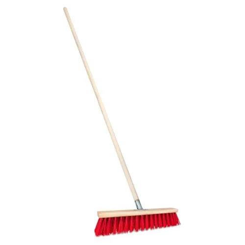 Straßenbesen mit Stiel Holz draußen Gartenbesen Industriebesen Robuster Outdoor Besen mit Stabilen Borsten für Hof Garten und Gehwege (40 cm mit 150 cm Holzstiel Ø 28)