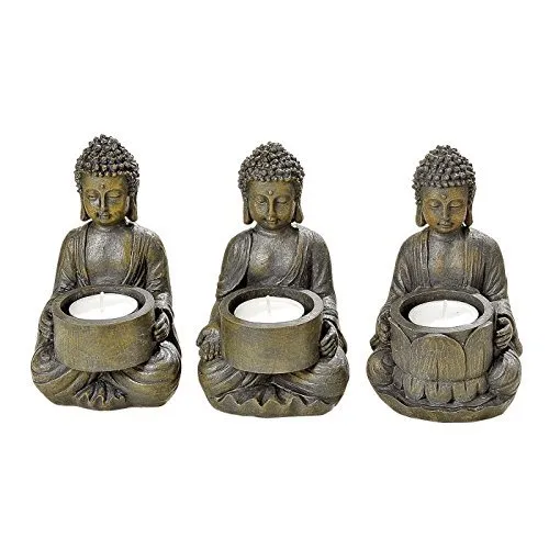 Boltze Teelichthalter 'Buddha' aus Kunstharz, 9 x 9 x 14 cm (Modell zufällig, 1 Stück)