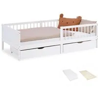 Homestyle4u Kinderbett 90x200 mit Matratze und Rausfallschutz - Praktisches Kinderbett-Komplettset in Weiß mit stabiler Konstruktion aus Massivholz, inklusive Matratze und Lattenrost – ideal für einen sicheren und gemütlichen Schlafplatz.