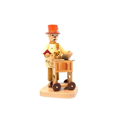 Drechslerei Friedbert Uhlig, Räuchermännchen Nr. 058, Drehorgelmann, 25 cm hoch, aus regionalem Holz gedrechselt, echte Handarbeit aus dem Erzgebirge, Weihnachten, Holzkunst, Echtholz