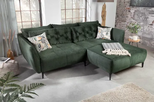 riess-ambiente Ecksofa MARRAKESCH 245cm flaschengrün - Ecksofa mit hochwertigem Samtbezug und Wendekissen, ideal für stilvolle Wohnzimmer und gemütliche Entspannung.