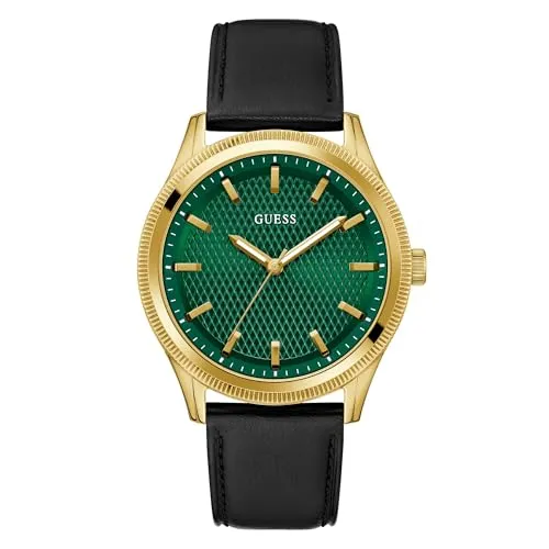 Guess Quarzuhr GD DEX schwarz - Herrenuhr mit Quarz-Antrieb, wasserdicht und elegantem Design. Das goldene Gehäuse und das schwarze Lederarmband machen sie zum perfekten Accessoire für jeden Anlass.