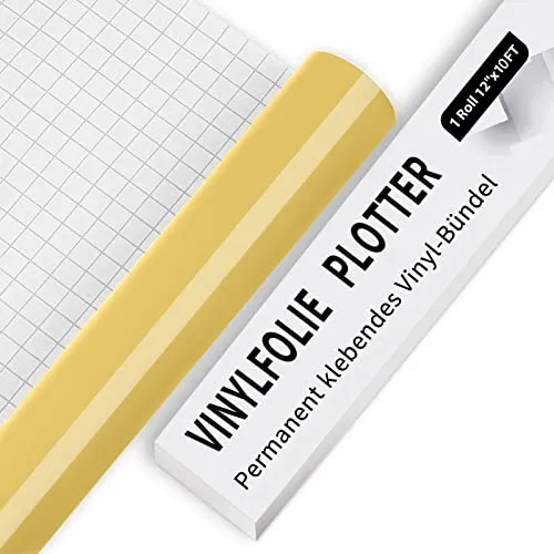 IModeur Vinylfolie Plotter - 30,5 x 305 cm Gold Plotterfolie selbstklebend Vinyl, Gold Plotterfolie Vinyl für Silhouette Cameo, die meisten Schneidemaschine