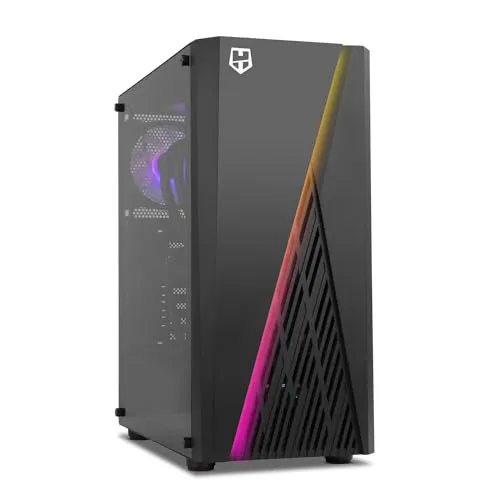 NOX HUMMER FROST -NXHUMMERFROST- Micro Tower micro ATX;ATX, bis zu 6 Lüfter 160mm, Gaming Design, ARGB Regenbogen LED Streifen, gehärtetes Glasfenster, großformatige Grafik, USB 3.0, Schwarz
