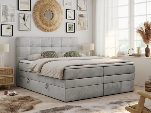 LUKA-KING Boxspringbett 160x200cm - Hellgrau mit Topper - Betten - Hochwertiges Boxspringbett mit 7-Zonen-Taschenfederkernmatratzen und zwei Bettkästen für optimalen Stauraum.