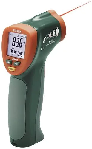 Extech 42510A Mini-IR-Thermometer - Kontaktlose Temperaturmessung bis 650°C - Infrarotthermometer mit 12:1 Optik für präzise Messungen, ausgestattet mit Laserpointer und einstellbarem Emissionsgrad für optimale Ergebnisse.