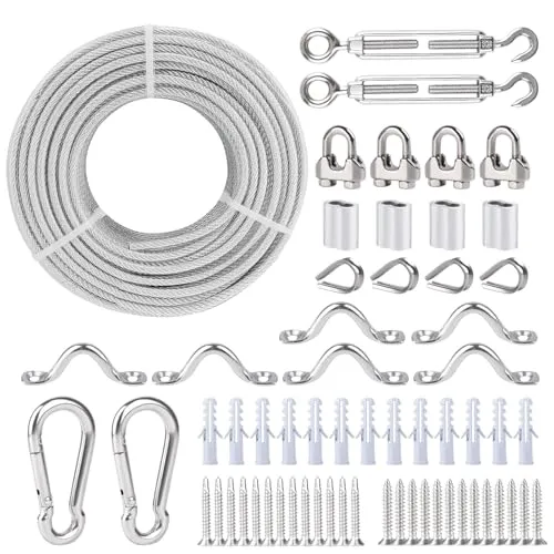 hannger 5 mm Drahtseil-Kit, Edelstahl-Spannschloss-Drahtspanner-Kit mit 7×7 Litzenkern, 30 m PVC-Ummantelt Stahlseil für Terrassendraht-Treppengeländer, Sonnensegel, Hängelampe, Wäscheleine