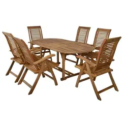 TRIZERATOP Garten-Essgruppe aus Akazienholz – 7-teilig, klappbar, bunt - Stylisches 7-teiliges Gartenmöbelset aus hochwertigem Akazienholz. Ideal für entspannte Stunden im Freien. Klappbare Stühle und Tisch sorgen für platzsparende Lagerung.