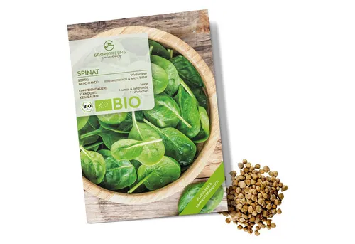 Growgreens Gemüsesamen BIO Spinat Samen (Winterriese) - Winterspinat Saatgut (125 Korn), Gemüse