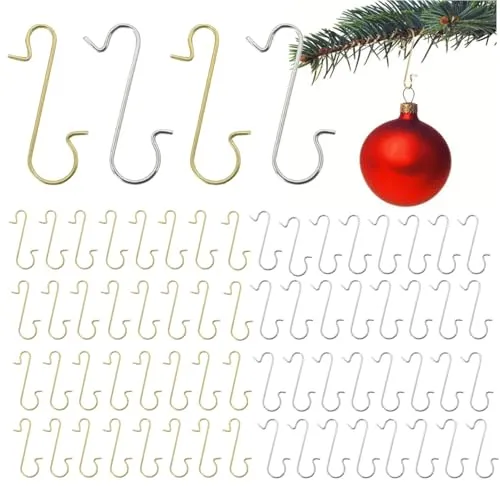 100x Haken Weihnachtsbaum Baumhaken Gold & Silber Aufhänger Kugelaufhänger für Christbaumkugel, Weihnachtskugeln, Aufhänger in S Form für Weihnachten