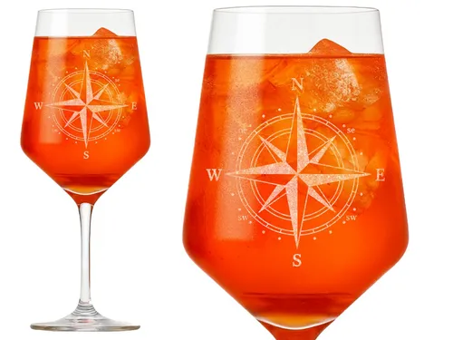 eXODA Weinglas Motiv Windrose - für Segler und Motorbootfahrer, 1-tlg., Glas, Atemberaubende Darstellung