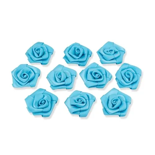 Creativery Satinrosen 3cm 10 Stück zum Basteln Dekorieren Verzieren - Farbauswahl - kleine Deko Rosen aus Stoff - Hochzeit Tischdeko Geschenkverpackung Scrapbooking Handarbeit Blüten Dekoideen Türkis