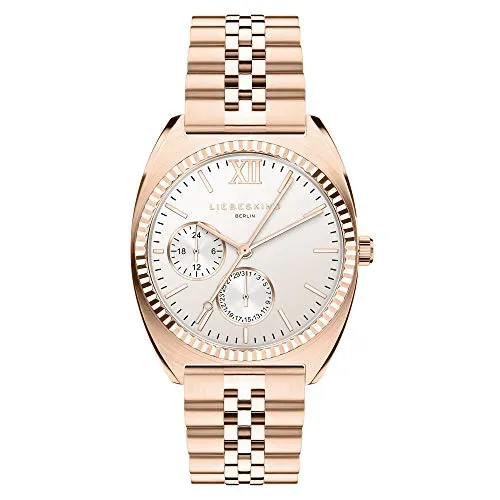 Liebeskind Berlin Damenuhr LT-0261-MM - Armbanduhr für Damen mit edlem roségoldenen Edelstahlarmband und Datumsanzeige, spritzwasserfest bis 100 m - perfekt für den modernen Alltag.