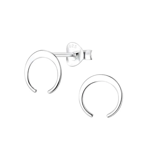 Monkimau - Mond Ohrringe, Ohrstecker, Ohrschmuck - aus 925 Sterling Silber - für Damen und Mädchen - handgefertigt, hypoallergen und kleine Geschenkidee