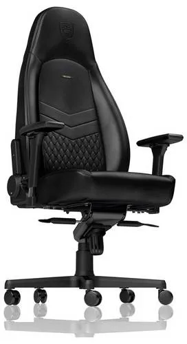 noblechairs ICON Echtleder Gaming Stuhl - Schwarz/Schwarz - Hochwertiger Bürostuhl mit genarbtem Echtlederbezug, flexibler Ergonomie und belastbar bis 150 kg – ideal für Gamer und lange Sitzsessions.