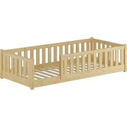 Kinderbett aus Kiefer 90x200 mit Rundumsicherung - V-60.77-09 - Sicheres Kinderbett aus massivem Kiefernholz mit Rundumsicherung. Liegefläche 90x200 cm, stabile Bauweise und niedrige Einstiegshöhe für optimalen Komfort. Ideal für jedes Kinderzimmer!