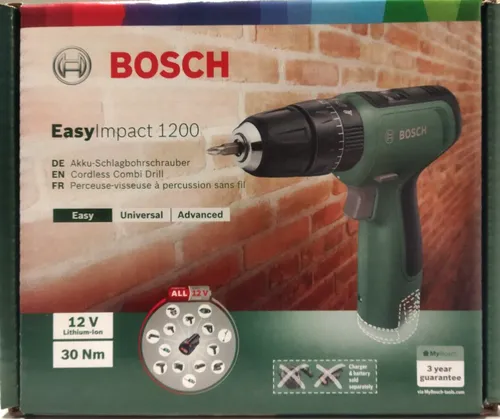 Bosch EasyImpact 1200 Akku-Schlagbohrschrauber - 12V, 30Nm - Akkuschrauber mit 30 Nm maximalem Drehmoment, ideal für präzises Arbeiten, Solo-Version ohne Akku.