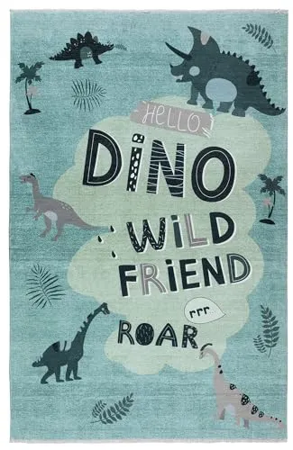 TESSO LIVING Grüner Kinderteppich mit Dinosauriern von TESSO LIVING
