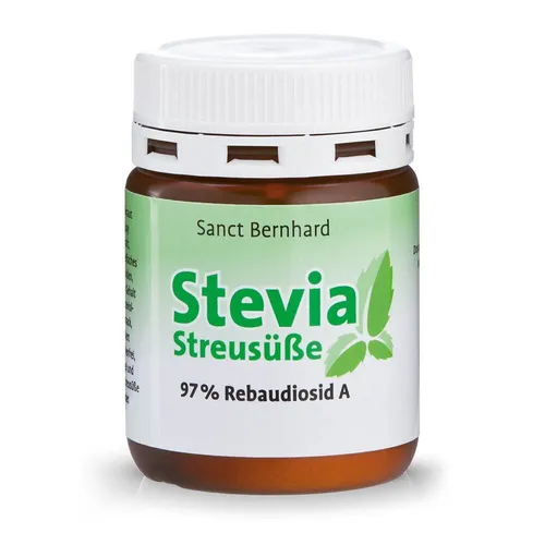 Sanct Bernhard Stevia Streusüße - 50 g - Zuckerersatz aus 100% natürlichen Stevioglycosiden, kalorienarm und ideal für Diabetiker. Perfekt zum Süßen von Speisen, Kochen und Backen.