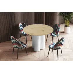 Design Esstisch Tisch HRE-111 rund Hochglanz Esszimmer 100 x 75 cm - Naturbelassen
