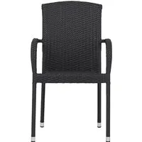 ebuy24 Gartenstuhl Anita - Stapelbarer Polyrattan Stuhl in Schwarz - Stühle für den Garten, elegant und komfortabel, ideal für Terrasse und Garten mit leichter, robuster Konstruktion und atmungsaktivem geflochtenem Material.