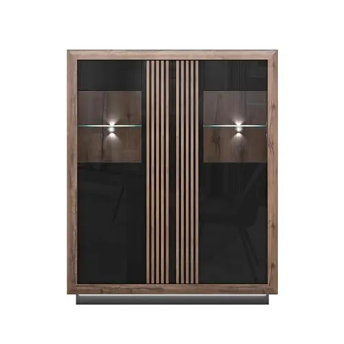 Forte Savona Vitrine L mit 2 Türen - Glasvitrine aus Holzwerkstoff mit elegantem Design, bietet sicheren Stauraum für Geschirr und Dekor, einfach zu montieren und pflegeleicht.
