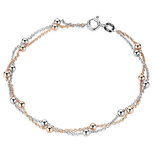MATERIA Kugel Armkette rosegold Damen - 925 Silber Armband - Elegantes 19cm Armband aus 925 Sterling Silber, rose vergoldet und mit Anlaufschutz. Ideal als Geschenk in stilvollem Etui, perfekt für jeden Anlass.