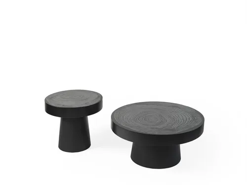 Runder Couchtisch Set 2-tlg. - Modernes Design für Ihr Wohnzimmer - Modernes Couchtisch Set aus Holz in Schwarz. Ideal für stilvolle Wohnräume, mit einem großen Tisch (90 cm) und einem kleinen Tisch (60 cm), die platzsparend untereinander verstaut werden können.