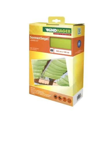 WINDHAGER Sonnensegel, grün 4,2x1,4 m - Sonnenschutz aus robustem Polyester, mit einfachem Seilspannsystem für flexibles Verschieben und optimalen UV-Schutz (UPF 80) – ideal für Balkone und Terrassen.