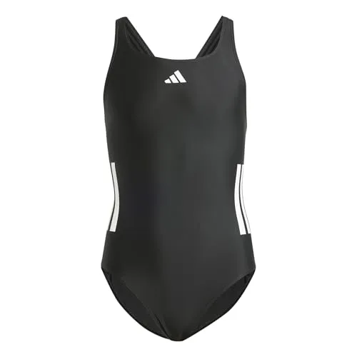 adidas Mädchen 3-Stripes C-Back Badeanzug, Schwarz/Weiß, 5-6 Jahre - Eng anliegender Badeanzug aus Infinitex Material, chlorbeständig und ideal für Schwimmtraining und Freizeit