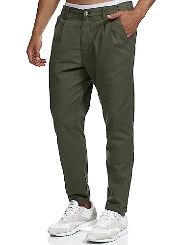 Indicode Herren Cunningham Stoffhose aus Baumwolle & Leinen | Herrenhose Freizeithose Männer Army, XL