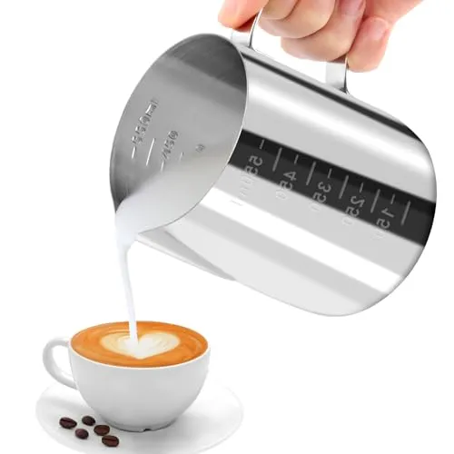 JOPHEK Milchkännchen, Handheld Edelstahl Aufschäumkännchen, Kaffee Creamer für Barista Cappuccino Espresso Latte (600ml)