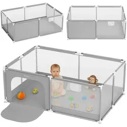 Tulano Cozy 22 Laufgitter 120×180 cm, faltbar, mit Boden, Netzwänden & Reißverschluss, ab 6 Monaten - Grau