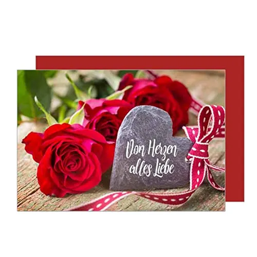 Edition Seidel Premium Allgemeine Glückwunschkarte mit Umschlag. Geburtstagskarte Grusskarte Billet Von Herzen alles Liebe Glückwünsche Muttertag Herz aus Schiefer rote Rosen (G2557 SW023)