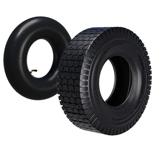 Wiltec Aufsitzmäher Reifen 16x6.50-8 mit Schlauch - Rasenmäherreifen 16x6.50-8, inklusive Schlauch und Winkelventil, robust und langlebig dank 4 PR Konstruktion, ideal für Rasentraktoren im Gartenbau.