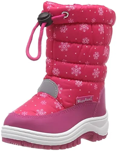 Playshoes Unisex Kinder Winter-bootie Schneeflocken Schneestiefel, Rosa - Wanderschuhe für Kinder, wasserabweisend mit kuschelweichem Fleecefutter und griffiger Sohle für besten Halt im Schnee und Matsch.